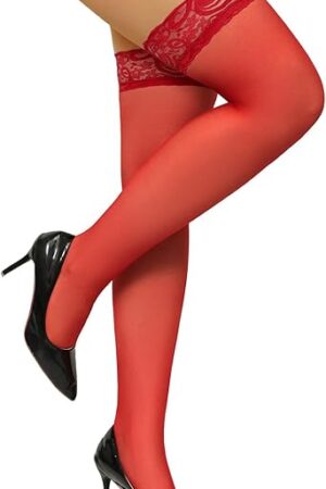 Women Lace Top Thigh High Stockings Silicone Stay Up Silky Semi Sheer Pantyhose