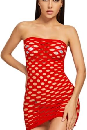 Women's Sexy Lingerie - Fishnet Bodycon Halter Top Dress with Cutouts