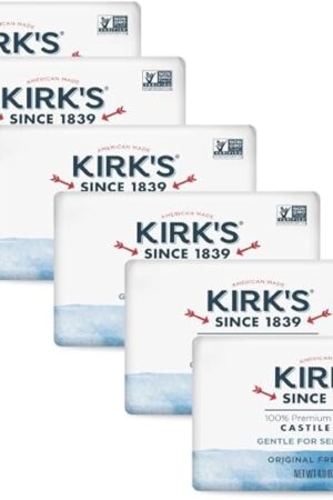 Kirk's Castile Bar Soap for Men, Women & Children - Made With Premium Coconut Oil, Sensitive Skin Formula, Vegan, Non GMO, Original Fresh Scent, 4 oz Bars, 6 Pack