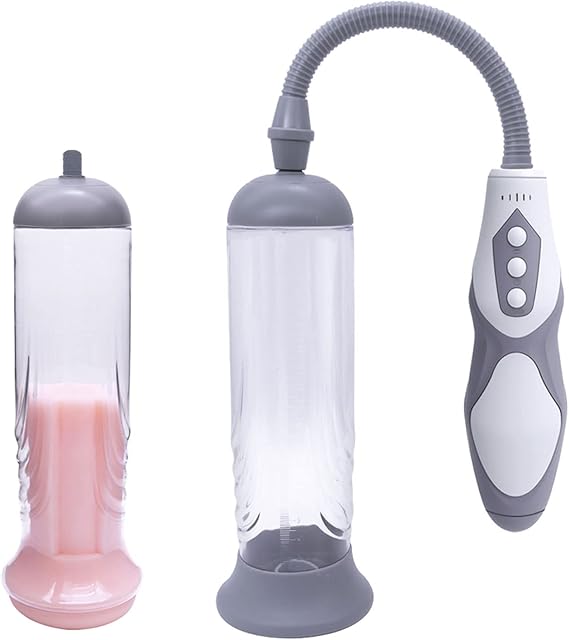 Electric Vacuum Penis Pump with Pocket Pussy, Rechargeable Erection Pump Device, Automatic Male Masturbator Penis Pumps for Men Enlargement Pump Sex Toys Pumps & Enlargers Grey