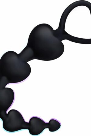Anal Beads, Cute Silicone Flexible Anal Chain Butt Plug with 6 Gradual Balls and Pull Loop, Gay Sex Toys Prostate Massager G-spot Stimulator Anal Training Sex Toy for Beginner 7.28 inch, Black