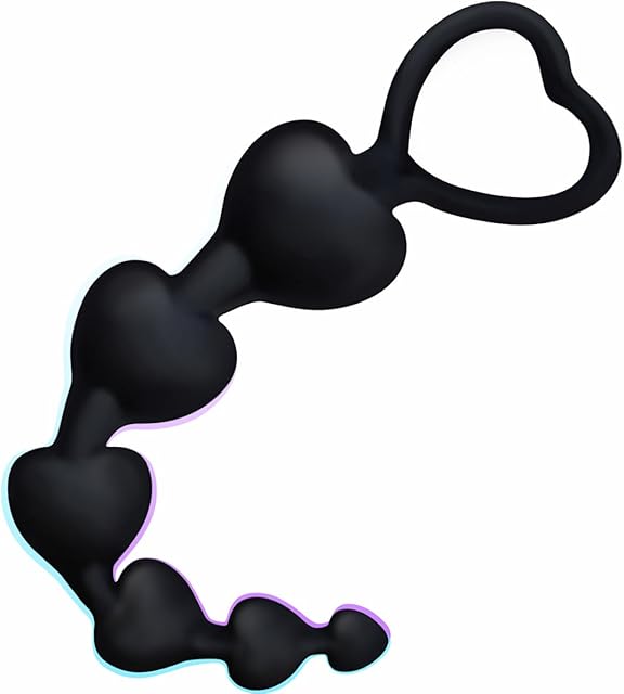 Anal Beads, Cute Silicone Flexible Anal Chain Butt Plug with 6 Gradual Balls and Pull Loop, Gay Sex Toys Prostate Massager G-spot Stimulator Anal Training Sex Toy for Beginner 7.28 inch, Black
