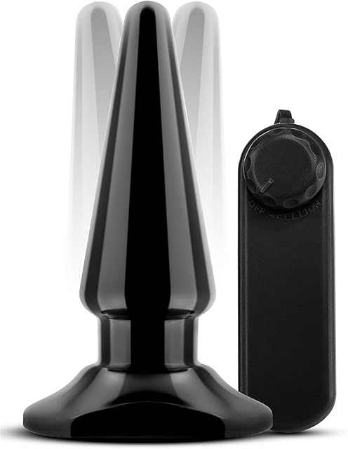 Blush Novelties - Basic 4 Inch Vibrating Anal Plug - Tapered for Comfort - 1.25Max Width - Remote Controlled Tunable Vibrations - Anal Sex Toys for Women Men Couples - Black