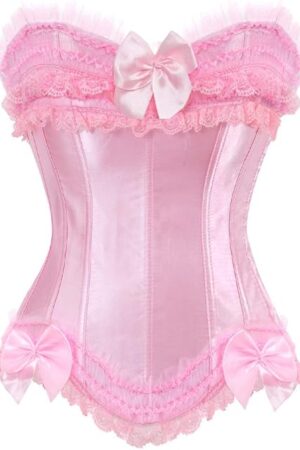 Black Satin Sexy Strong Boned Corset Lace Up Overbust Waist Cincher Bustier Bodyshaper Top