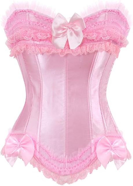 Black Satin Sexy Strong Boned Corset Lace Up Overbust Waist Cincher Bustier Bodyshaper Top