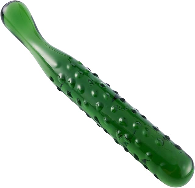 Glass Anal Plug Crystal Dildo Wand Penis Anal Play Stimulator Vaginal Massager G-spot Vegetable & Fruit Shape Adult Sex Toy, Green-Cucumber, 7.68 * 0.98"