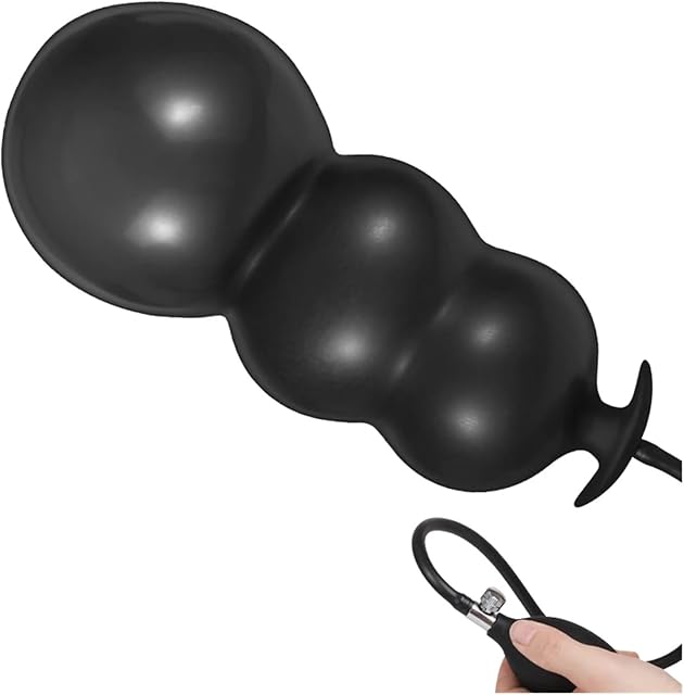 Inflatable Anal Plug Built-in Steel Balls Anus Dilators Butt Plug for Man Prostate Stimulator Adult Sex Toys (Color : Black)
