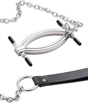 Labia Clip Clitoris Clamp with Leash Chain, Adult Games Clitoris Stimulator Teasing G-spot Massage Device,BDSM Bondage Vagina Speculum Labia Pussy Clamp, Stainless Steel Sex Toys for Women