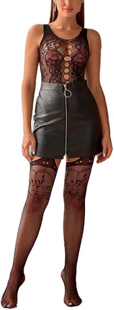 Women's Fishnet BobyStocking Babydoll Bodysuit Sexy Lace Stretchy Tight Basic Underwear Exotic Mesh Lingerie