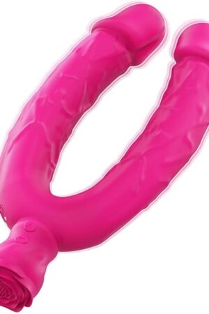 Double-Ended Dildo for Women Lesbian Vibrating Double Sided Realistic Penis Bendable Dual Penetration Vibrator with 10 Vibration Modes G-spot Massage Vaginal Stimulation Anal Sex Toy Romi
