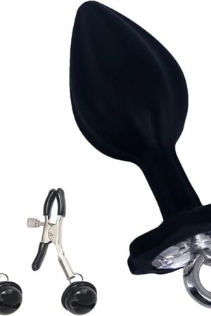 Female Training Nipple Clamps Butt Plug Set Pull Ring Silicone Butt Plug with Luxury Jewelry Base Adjustable Nipple Clamps Anal Sex Toy