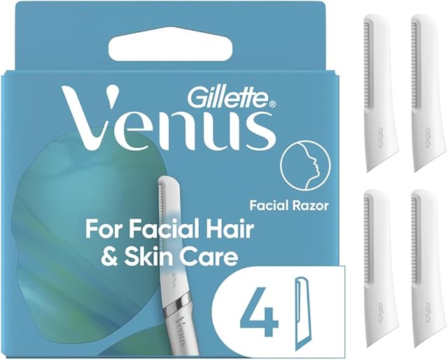 Gillette Venus Facial Razor Refills, Dermaplaning Exfoliating Replacement Blades, 4-Count