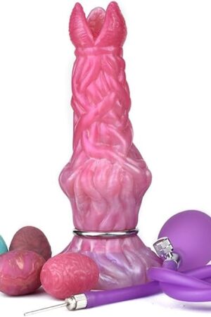 Flower Bud Dildo with 5 Balls Adult Sex Toy, Inflate Pump Dildo with 5 Silicone Eggs for Women, Alien Dildo Ovipositor Dildo - Red