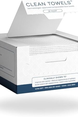 Clean Skin Club Clean Towels?, 100% USDA Biobased Dermatologist Approved Face Towel, Disposable Clinically Tested Face Towelette, Facial Washcloth, Ultra Soft Makeup Remover Dry Wipes, 1 pack, 25 ct