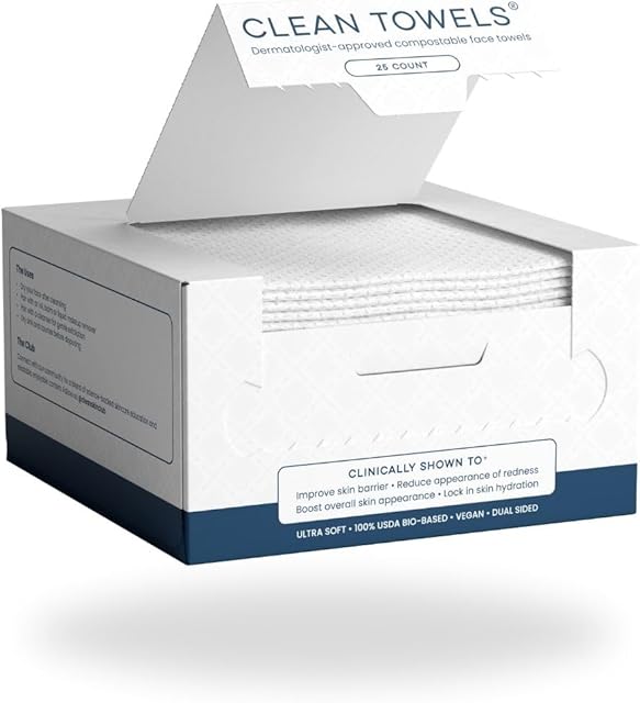 Clean Skin Club Clean Towels?, 100% USDA Biobased Dermatologist Approved Face Towel, Disposable Clinically Tested Face Towelette, Facial Washcloth, Ultra Soft Makeup Remover Dry Wipes, 1 pack, 25 ct