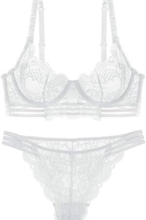 Women's Sexy Soft Lace Lingerie Set See Through Underwear Floral Lace Underwire Sheer Bra and Panty Set