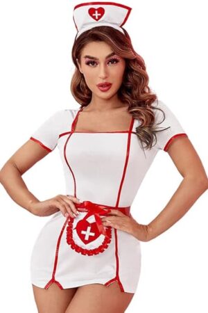 Women's Adult Nurse Costume - Red, One Size - Halloween Cosplay Dress with Nurse Cap