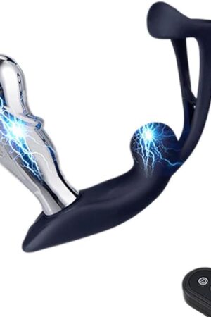 Electric Shock Prostate Massage Vibrating with Cock Ring, 10 Modes Vibrator Anal Plug Penis Ring Male Prostate Stimulator Toy, Remote Control Prostate Sex Toy for Men