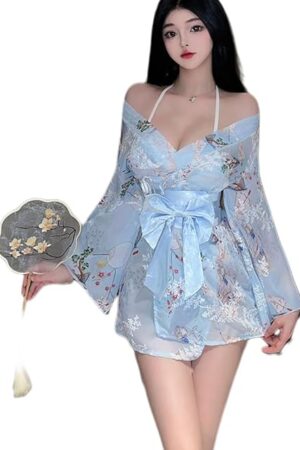 Japanese women's cosplay cardigan kimono nightgown floral geisha bathrobe lingerie