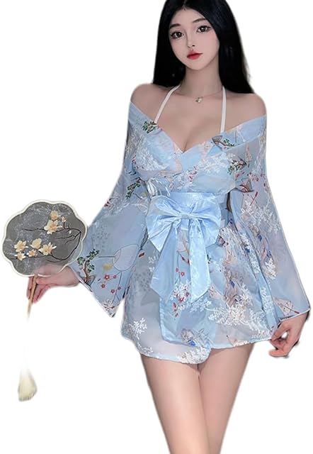 Japanese women's cosplay cardigan kimono nightgown floral geisha bathrobe lingerie