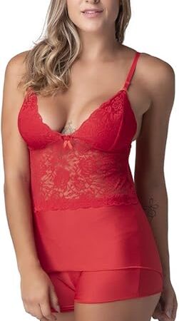 Womens Sexy Pajama Camisole and Short Set Lace Sleepwear US X-Large Red