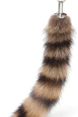 Butt Plug Fox Tail, Brownish Black Artificial Handmade Raccoon Tail,SM Props, Stainless Steel Anal Plug,Female Anal Expander,Cosplay Sex Toys -40 Tail||2.2CM Plugs