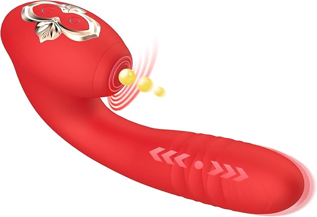 G Spot Clitoral Rose Vibrator Toy with 10 Mind-Blowing Tapping and 10 Thrusting Telescopic Modes for Clit and Vagina Stimulation Masturbation Adult Sex Toy for Women Solo or Couple (Red)