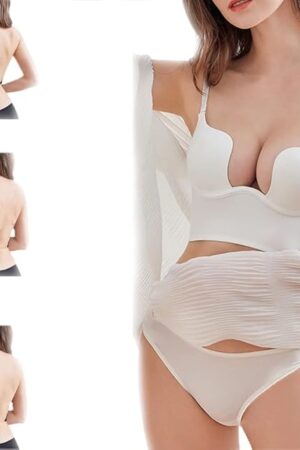 Women Push Up Bra Sexy Deep U Plunge Convertible Multiway Invisible with Clear Straps Big Backless Underwear Suit