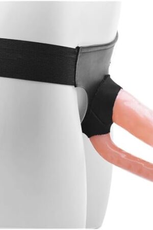 Honeypleasures Hollow Male Double Peneration Strap On Dildo for Small Penis Men or ED Problems, Harness Fits Men up to Waist Size 40" (Flesh)