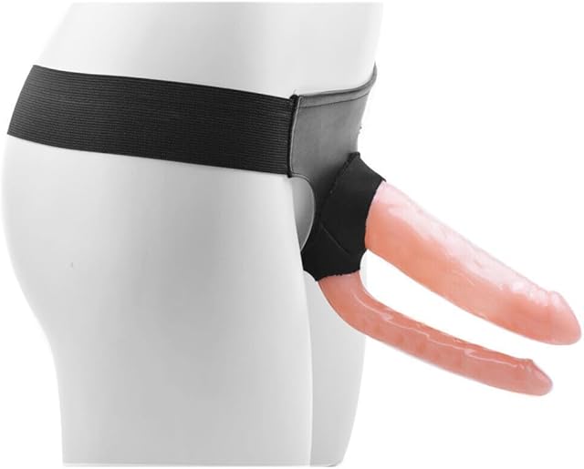 Honeypleasures Hollow Male Double Peneration Strap On Dildo for Small Penis Men or ED Problems, Harness Fits Men up to Waist Size 40" (Flesh)