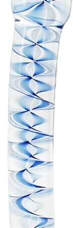 Elite 6.8 Inch Bent Pleasure Wand Glass Dildo, Clear with Blue Vein