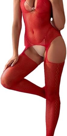 Womens Sexy Fishnet Bodycon Tights Jumpsuit Lingerie Stretchy Halter Bodysuit Mesh BobyStocking