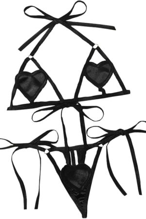 Women's Sexy Lingerie Set Heart Costume Red Valentines Bandage Bra and Panty Heart Babydoll Anime Micro Bikini