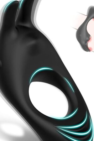 Vibrating Cock Ring with Rabbit Design, Rechargeable Penis Ring Vibrator with 9 Vibration Modes, Erection Pleasure Enhancing Mens Vibrator for Couples Play,Silicone Adult Sex Toys & Games (Black