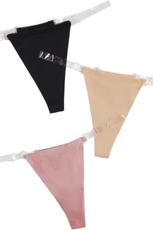 Women's 3 Pack Clear Strap G String Thongs No Show Invisible Underwear Low Rise Panties