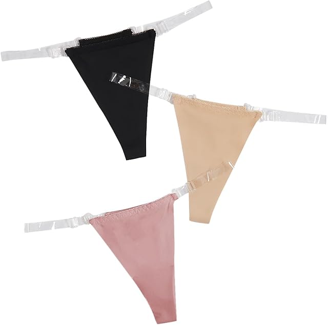 Women's 3 Pack Clear Strap G String Thongs No Show Invisible Underwear Low Rise Panties