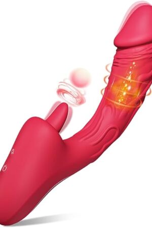 G Spot Vibrator Dildo Sex Toys for Women Realistic Tongue Adult Toys Rabbit Vibrators with 7 Vibrations & 7 Licking with Flapping, Thrusting Vibrator, Sexual Pleasure Tools for Women (Red)
