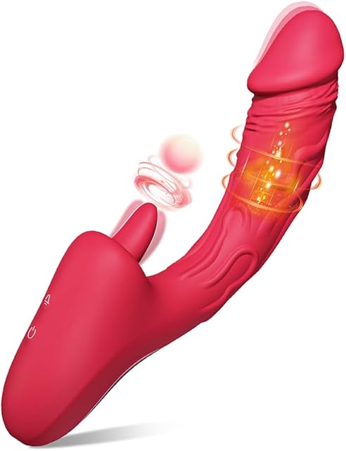 G Spot Vibrator Dildo Sex Toys for Women Realistic Tongue Adult Toys Rabbit Vibrators with 7 Vibrations & 7 Licking with Flapping, Thrusting Vibrator, Sexual Pleasure Tools for Women (Red)