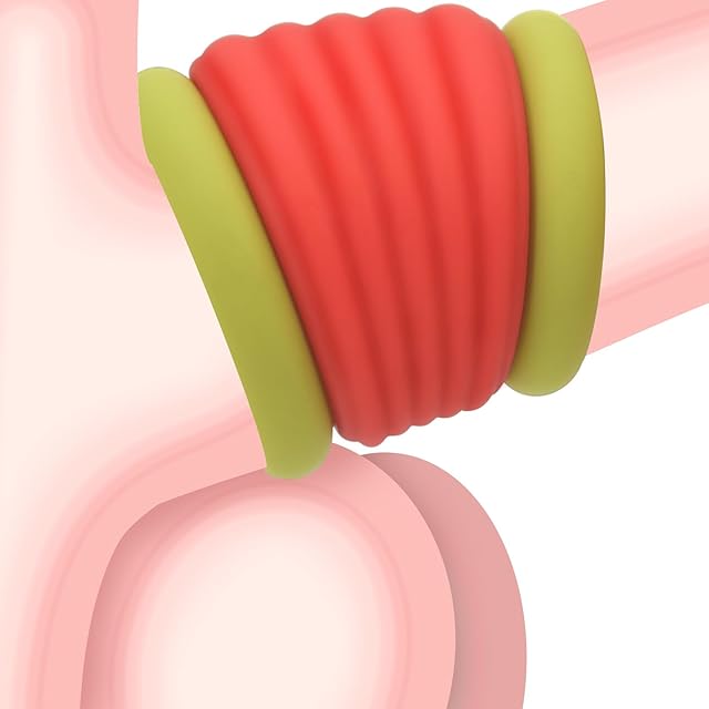 Double Penis Ring for Men - Green + Red Silicone Cock Ring for Harder Longer Stronger Erections - Erection Enhancing Sex Toy