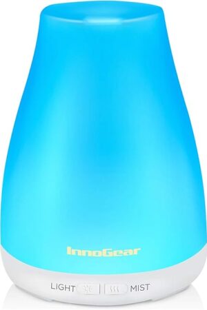 InnoGear Essential Oil Diffuser, Premium 5-in-1 Diffusers for Home Scent Aromatherapy Diffuser Air Desk Humidifier for Bedroom Large Room Office 7 Color LED 2 Mist Mode Waterless Auto Off, Basic White