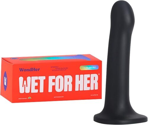 WondHer Bendable Strap-On Dildo with Suction Cup Base | Harness Compatible Sex Toy | Body-Safe Medical Grade Silicone | Sleek & Comfortable Design | Black
