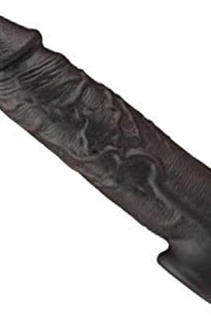 Extended Silicone Sleeve with Testicle Ring, Stretchy, 10-Inch, Reusable Cock Sleeve Black