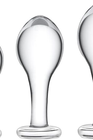 Anal Training Set Glass Anal Plugs with Long Neck 3 Pcs Crystal Anal Butt Plug Adult Sex Toy Suitable for Beginners for Anal Training