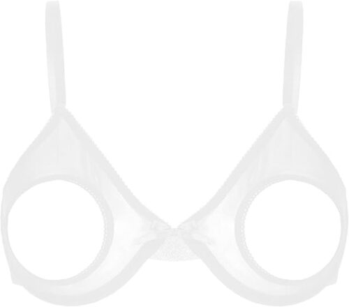 Womens Sexy Lingerie Sheer Mesh Hollow Out Open Nipples Wireless Unlined Bra Tops Bralette