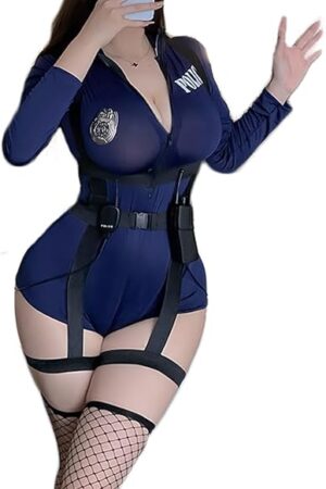 Women's 3pcs Police Costume Cop Costumes Halloween Sexy Cop Outfit Anime Cosplay Outfit with Belt,Toy Walkie Talkie