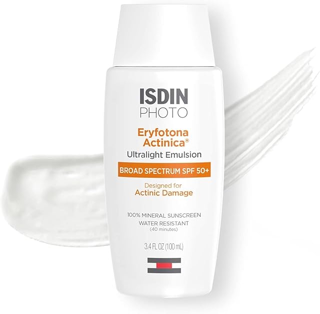 ISDIN Eryfotona Actinica Zinc Oxide and 100% Mineral Sunscreen Broad Spectrum SPF 50+, No White Cast, Suitable for Sensitive Skin