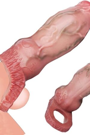 Fantasy Soft Elastic Silicone Dog Knot Dildo Sleeve Sheath with Cock Ring, Adult Game Tool Sex Toy for Men, Penis Sleeve Extender Dildo Enlarger with Stretchy Ring