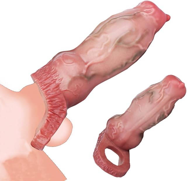 Fantasy Soft Elastic Silicone Dog Knot Dildo Sleeve Sheath with Cock Ring, Adult Game Tool Sex Toy for Men, Penis Sleeve Extender Dildo Enlarger with Stretchy Ring