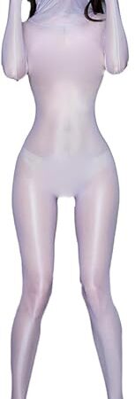 Women's One Piece Sheer Shiny Full Body Stocking Ultrathin High Collar Bodysuit Catsuit with 5 Finger Gloves
