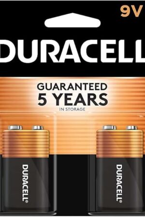 Duracell Coppertop 9V Battery, 2 Count Pack, 9-Volt Battery with Long-lasting Power, All-Purpose Alkaline 9V Battery for Household and Office Devices